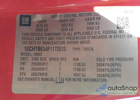 2015 Chevrolet Colorado Lt z USA, uszkodzony, nr VIN 1GCHTBE34F1172513